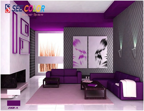 Phòng khách ấn tượng với các gam màu tím 