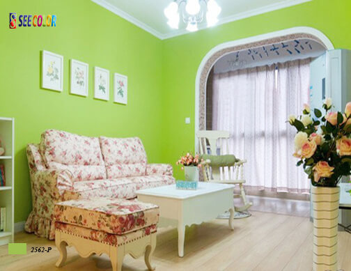 Phòng khách sơn màu xanh lá tươi tắn 