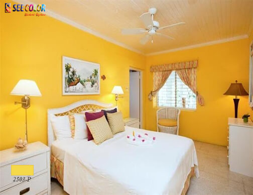 Phòng ngủ ấm áp với màu vàng tươi 