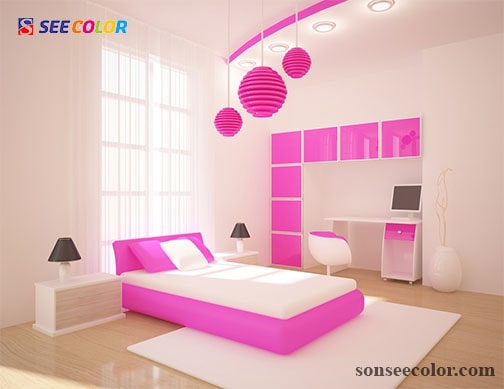 Phòng ngủ màu hồng mang lại một vẻ đẹp lãng mạn 